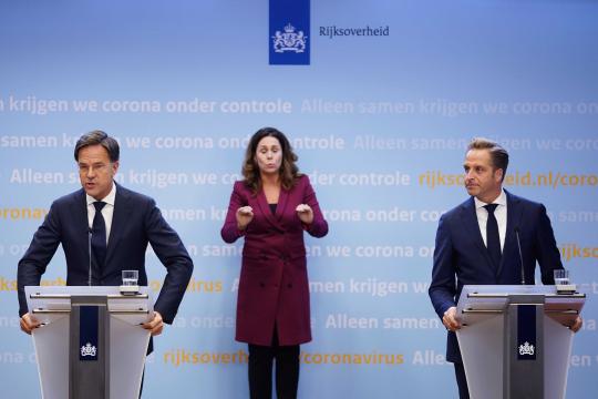Dutch Prime Minister Mark Rutte (L) and Minister Hugo de Jonge (Health, Welfare and Sport) during a press conference about the current coronavirus situation in The Hague, The Netherlands, 28 September 2020. EPA/PHIL NIJHUIS