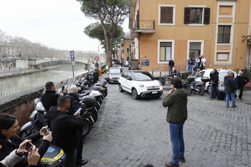 A car carrying Pope Francis leaves the hospital after a medical visit, in Rome, Italy, 28 February 2024. Pope Francis, immediately after the morning's general audience went to Gemelli Hospital on Tiber Island for a visit. EPA/FABIO FRUSTACI