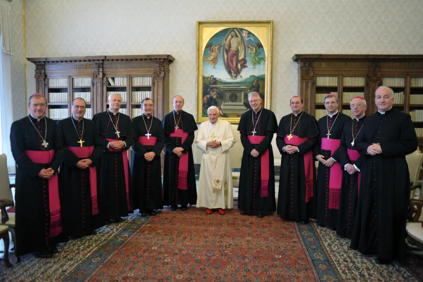 This handout picture released by The Vatican press office on May 8, 2010 shows Pope Benedict XVI meeting with Belgian bishops at The Vatican after their Ad Limina vist. 