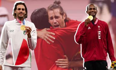 Hoogspringende vrienden delen het Olympisch goud (en dat wil je even zien)